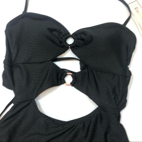 Hula Honey BLACK Ribbed One-Piece Swimsuit - Picture 5 of 6